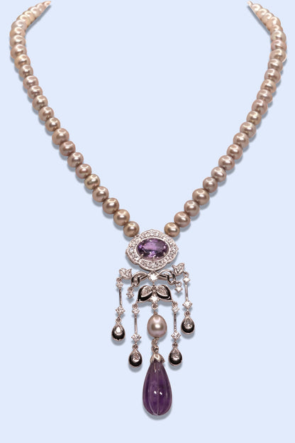 Deco Amethyst Embellished Pendant Necklace Set 
