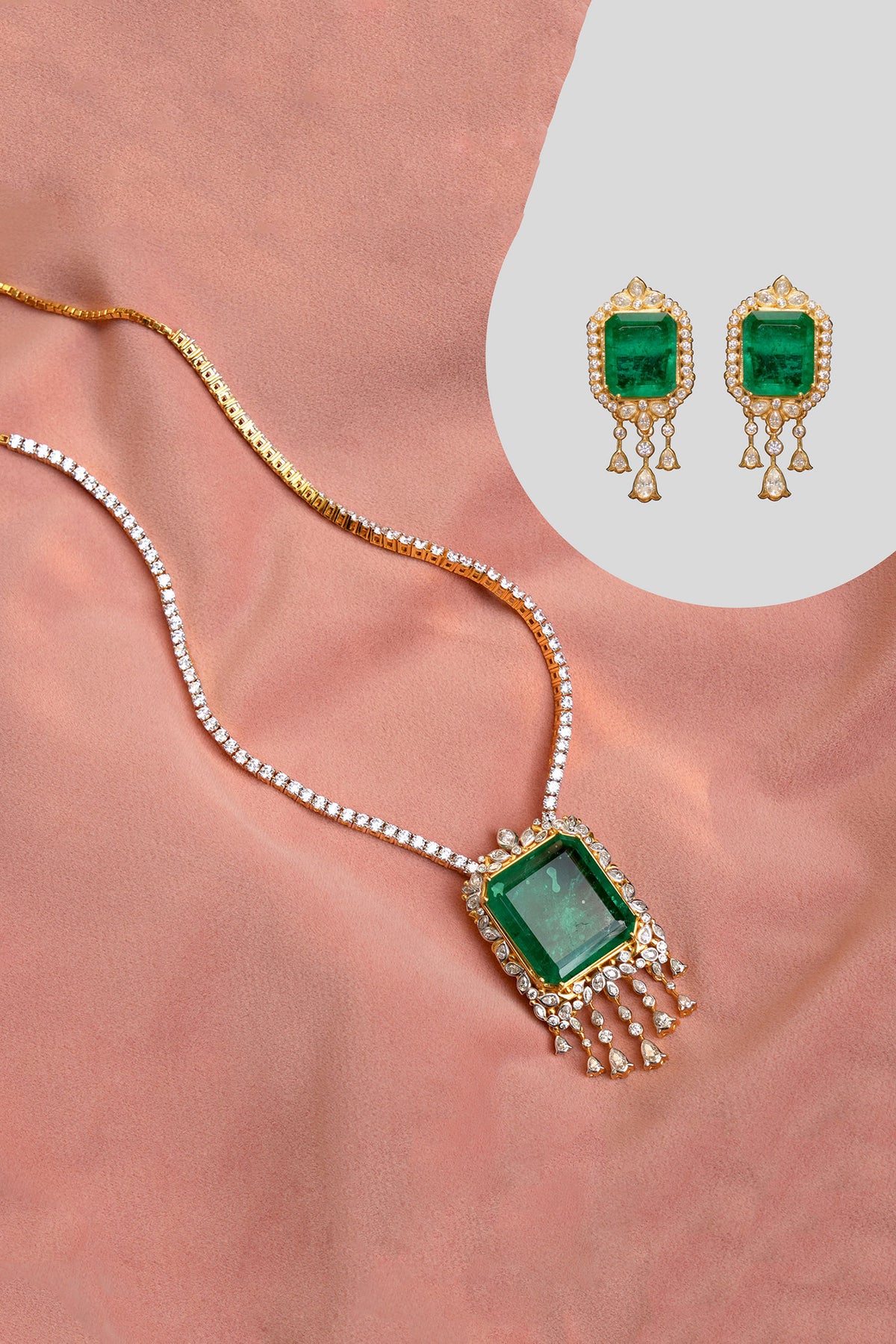 Iris Doublet Moissanite Embellished Pendant Necklace Set 