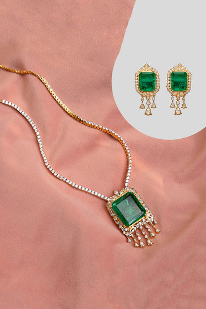 Iris Doublet Moissanite Embellished Pendant Necklace Set 
