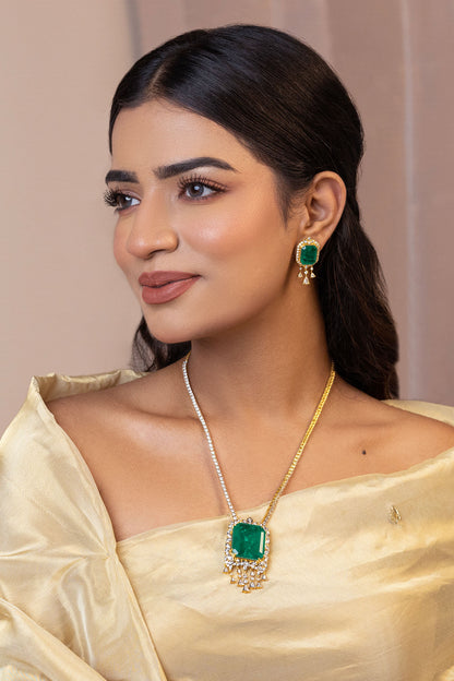 Iris Doublet Moissanite Embellished Pendant Necklace Set 