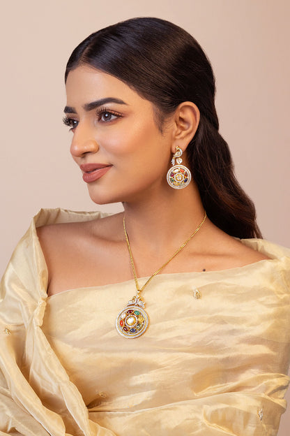 Amira Navratna Stone Embellished Pendant Necklace 