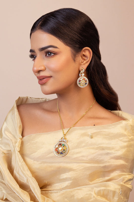 Amira Navratna Stone Embellished Pendant Necklace 