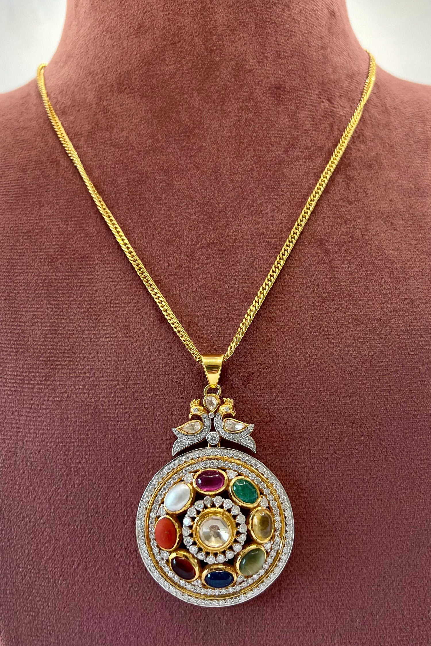 Amira Navratna Stone Embellished Pendant Necklace 