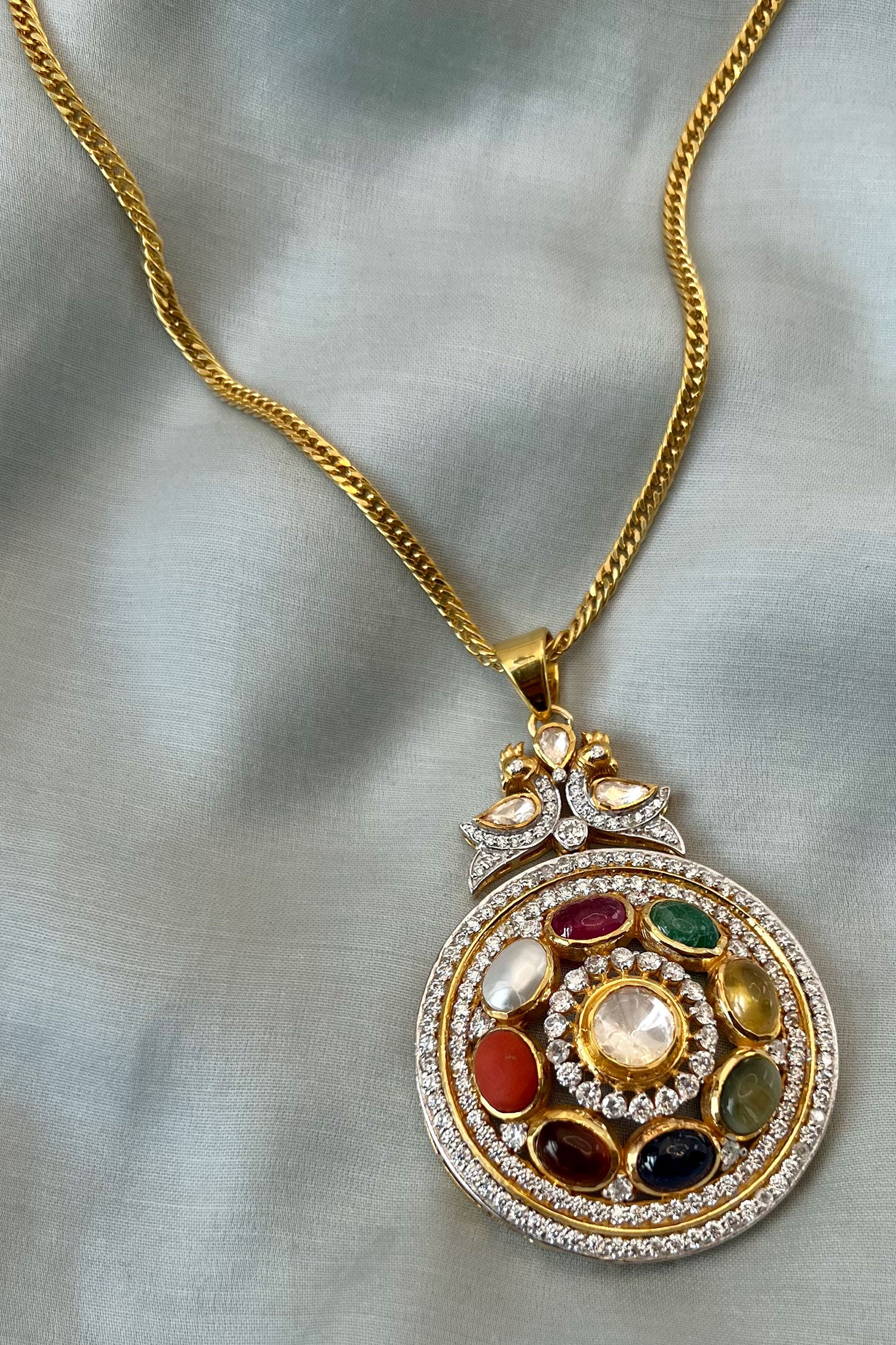 Amira Navratna Stone Embellished Pendant Necklace 