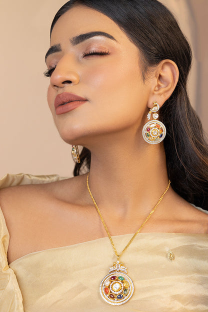 Amira Navratna Stone Embellished Pendant Necklace 
