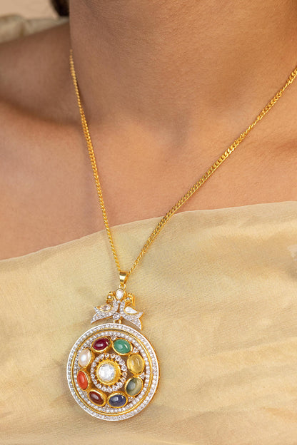 Amira Navratna Stone Embellished Pendant Necklace 