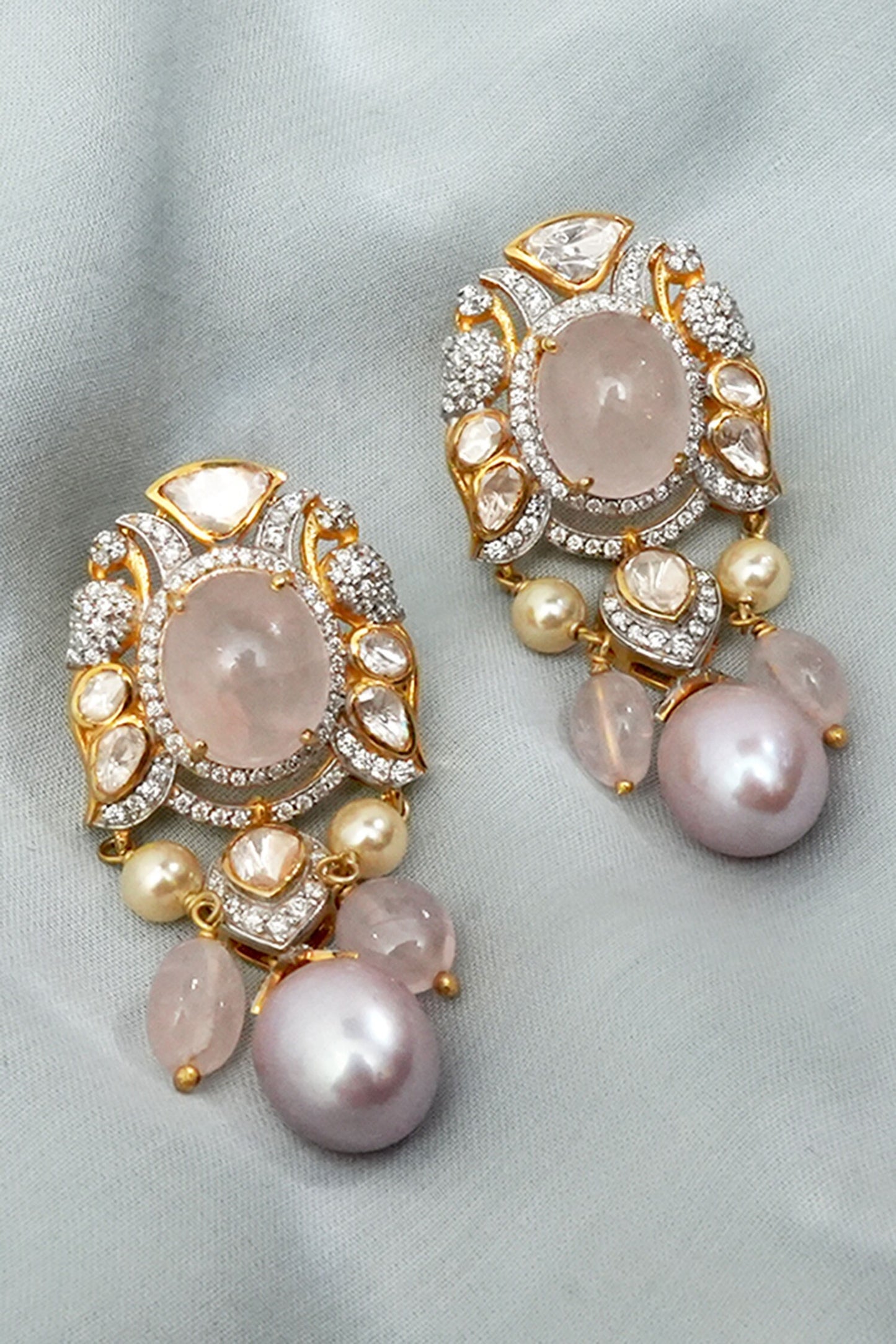 Nasrin Pearl Layered Embellished Pendant Choker Set 