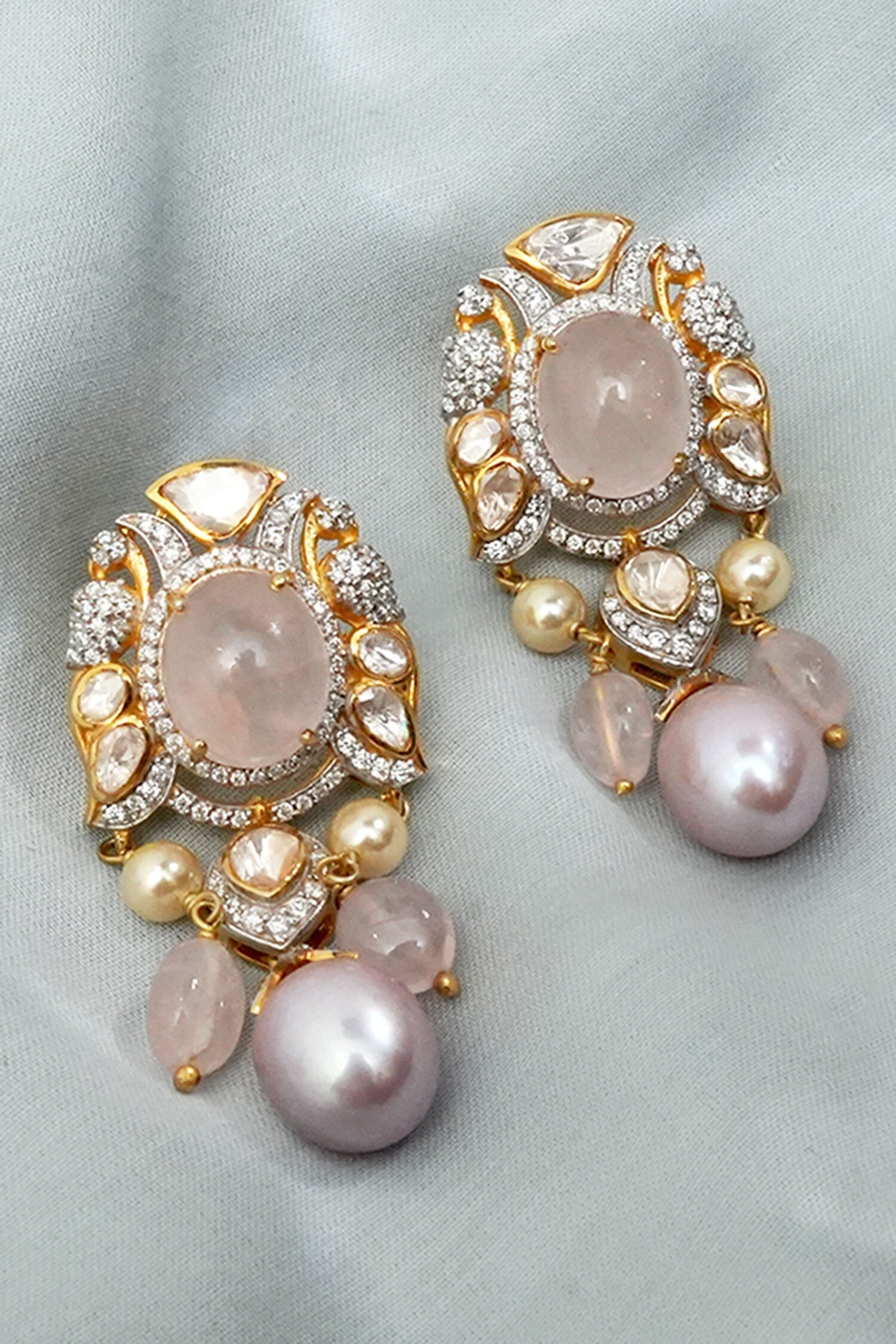 Nasrin Pearl Layered Embellished Pendant Choker Set 