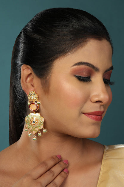 Meenakari Kundan Blossom Swerve Danglers 