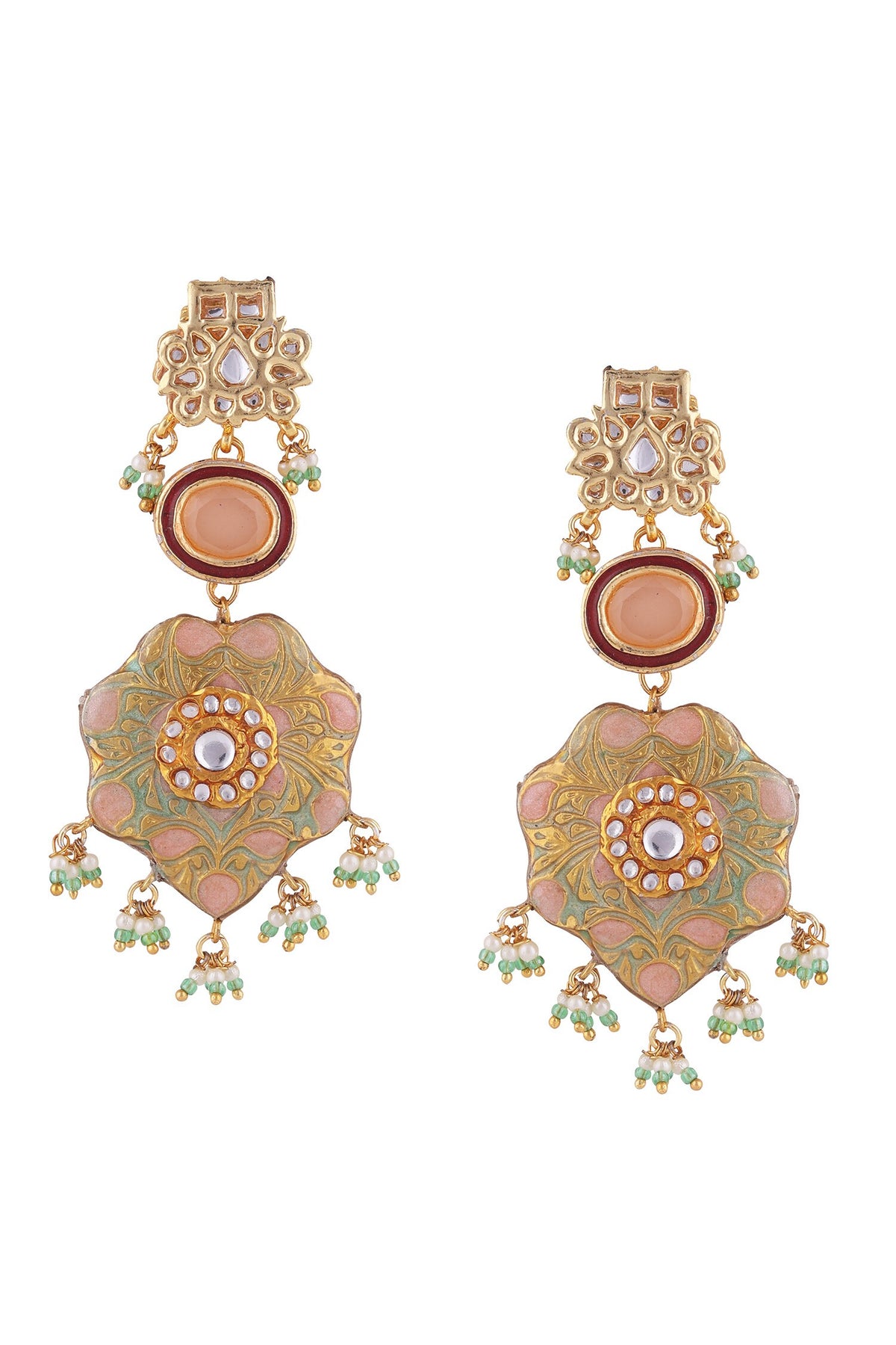 Meenakari Kundan Blossom Swerve Danglers 