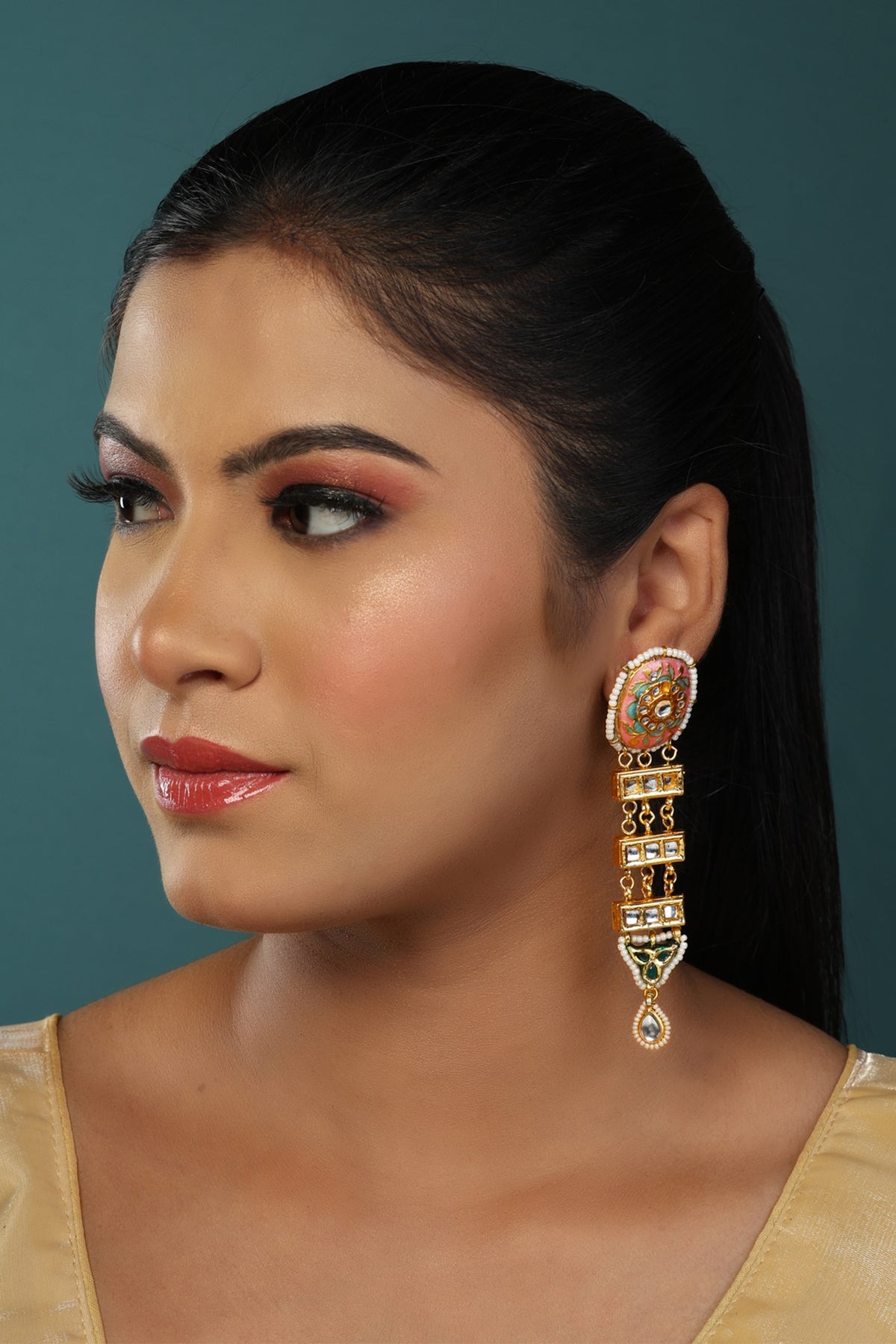 Meenakari Kundan Petal Bloom Danglers 