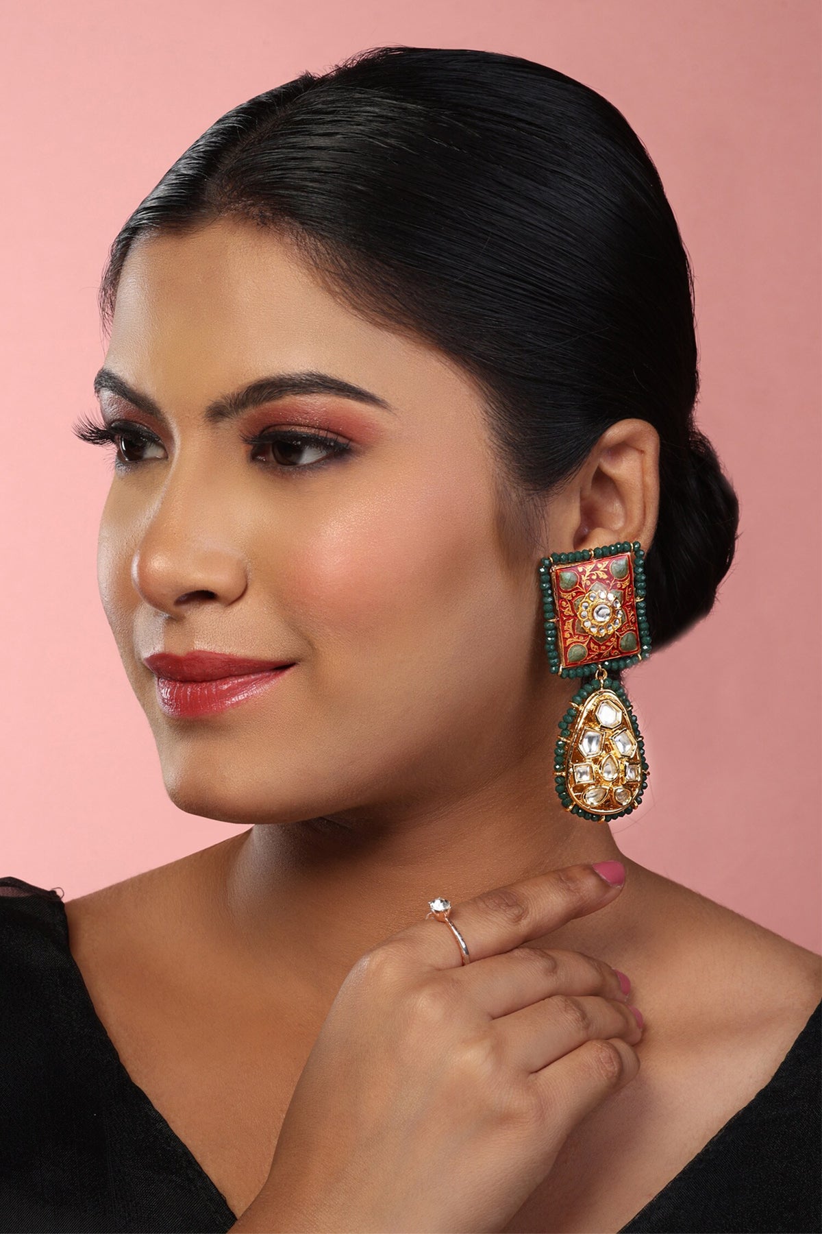 Mandala Bloom Meenakari Kundan Earrings 