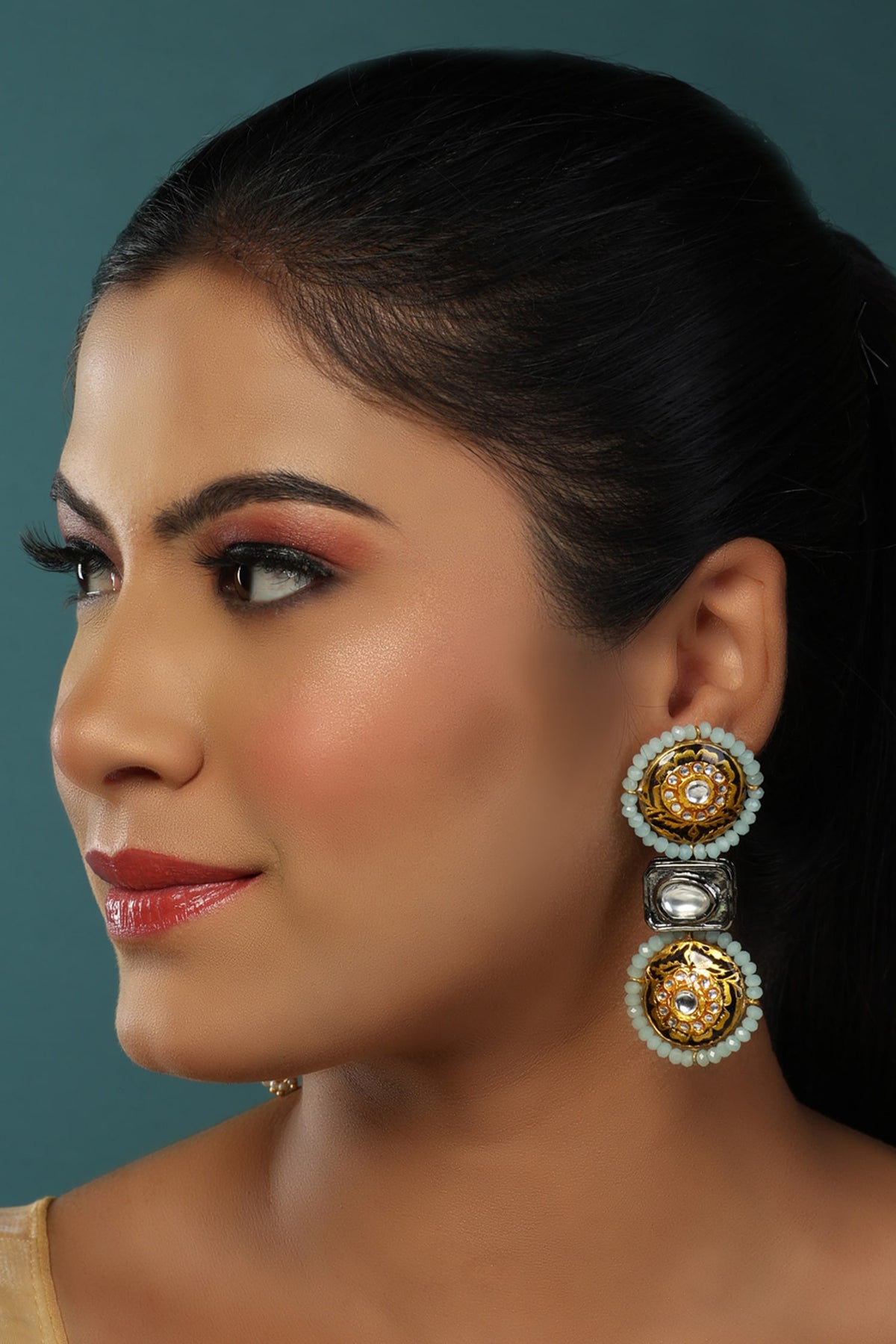 Mughal Circlet Meenakari Kundan Danglers 