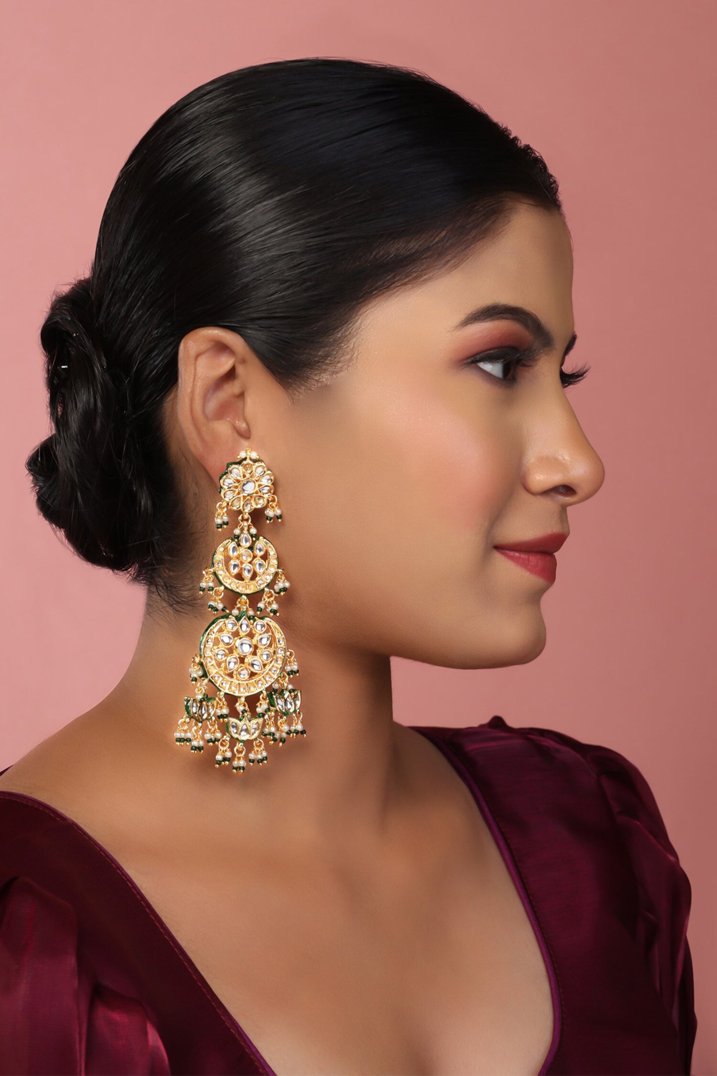 Padma Kundan Pearl Embellished Layered Chandbalis 
