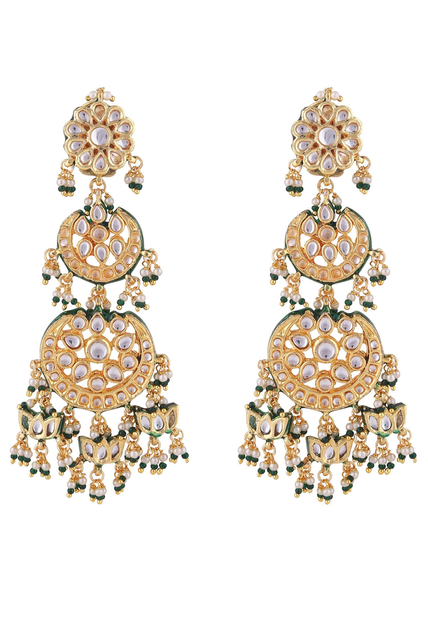 Padma Kundan Pearl Embellished Layered Chandbalis 
