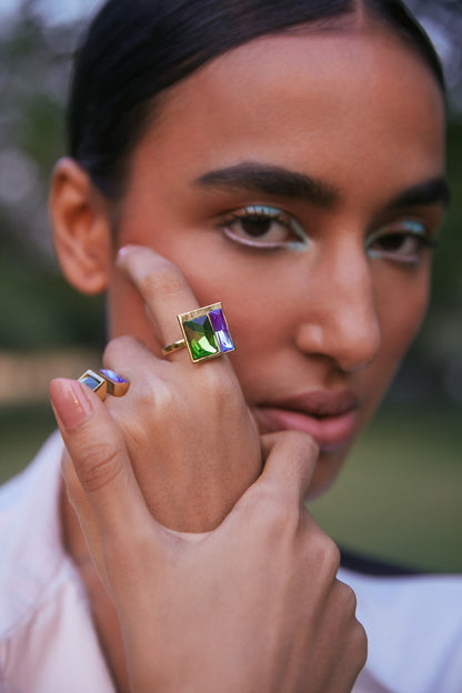 Two Tone Swarovski Embellished Ring 