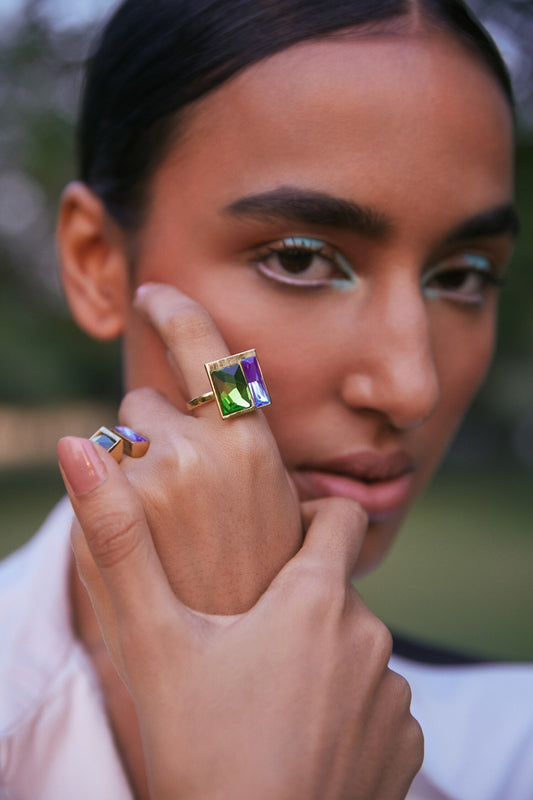 Two Tone Swarovski Embellished Ring 