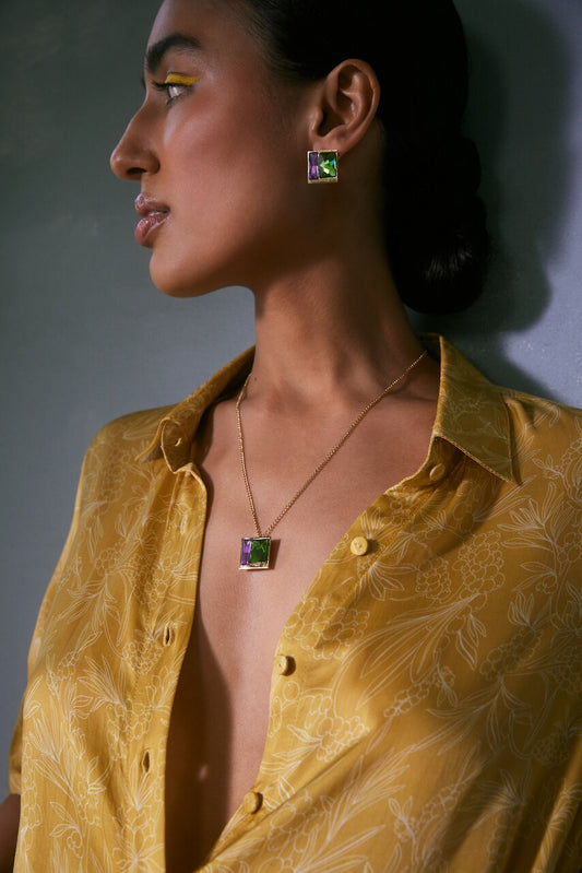 Two Tone Geometric Swarovski Embellished Necklace 