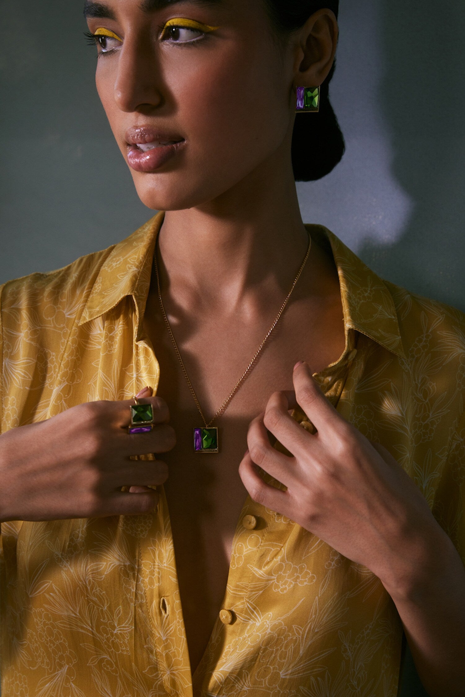 Two Tone Geometric Swarovski Embellished Necklace 
