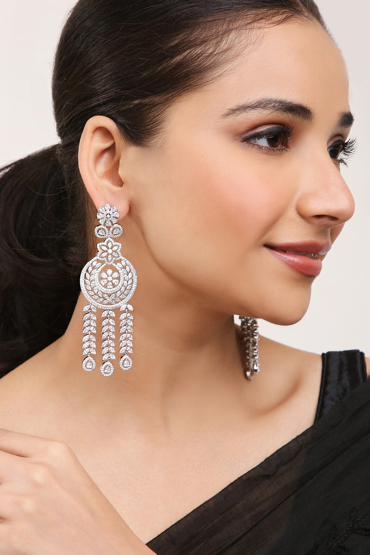 Cubic Zirconia Diamond Work Dangler Earrings 
