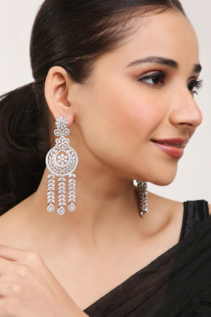 Cubic Zirconia Diamond Work Dangler Earrings 