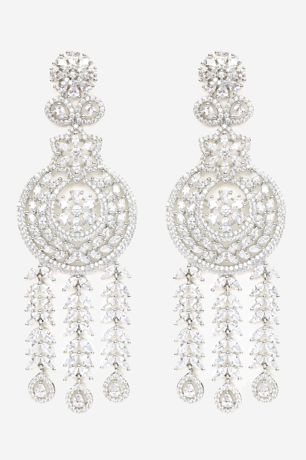 Cubic Zirconia Diamond Work Dangler Earrings 