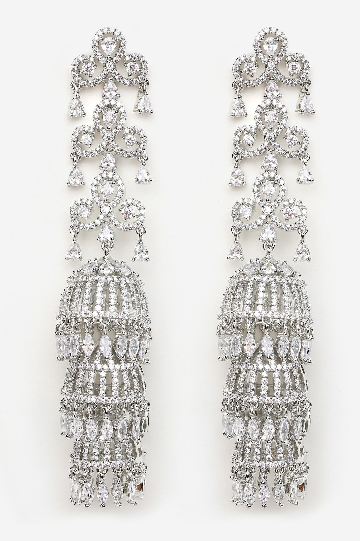 Cubic Zirconia Diamond Embellished Jhumka Long Earrings 
