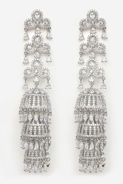 Cubic Zirconia Diamond Embellished Jhumka Long Earrings 