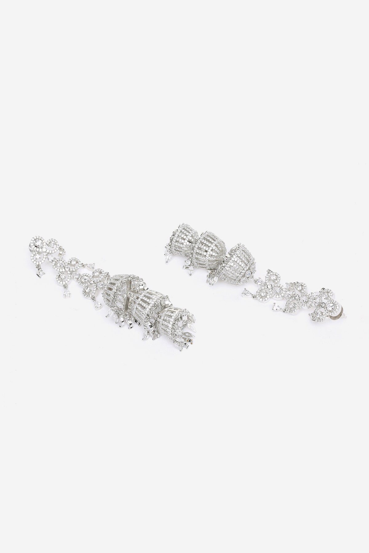 Cubic Zirconia Diamond Embellished Jhumka Long Earrings 