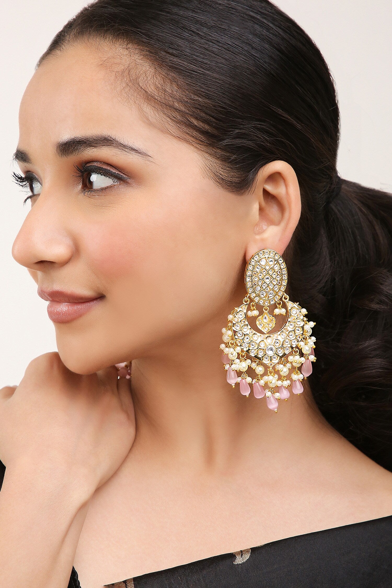 Bead Drop Embellished Chandbali Earrings 