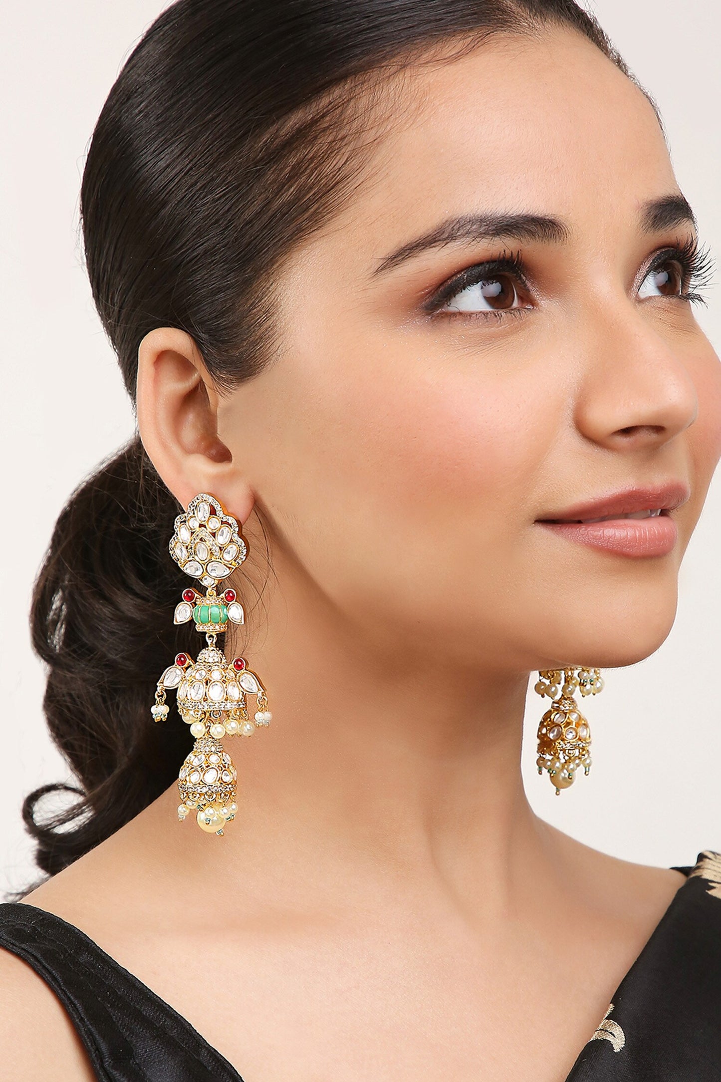 Kundan Polki Embellished Long Earrings 