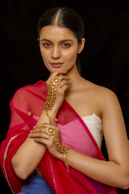 Petal Bloom Kundan & Pearl Studded Hathphool Set Of 2 