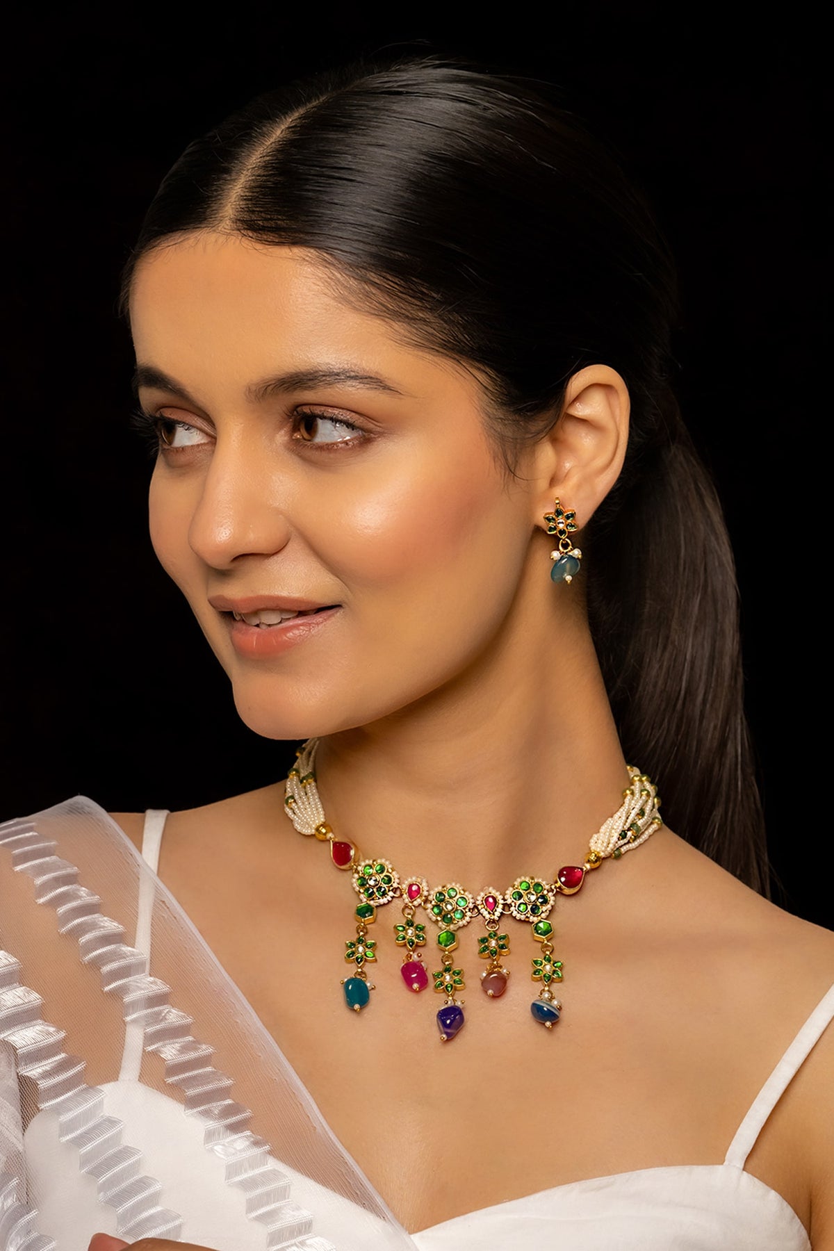 Miniature Floret Embellished Necklace Set 