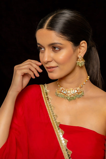 Kundan Embellished Peacock Carved Necklace Set 