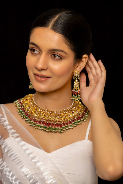 Tear Drop Carved Necklace Set 