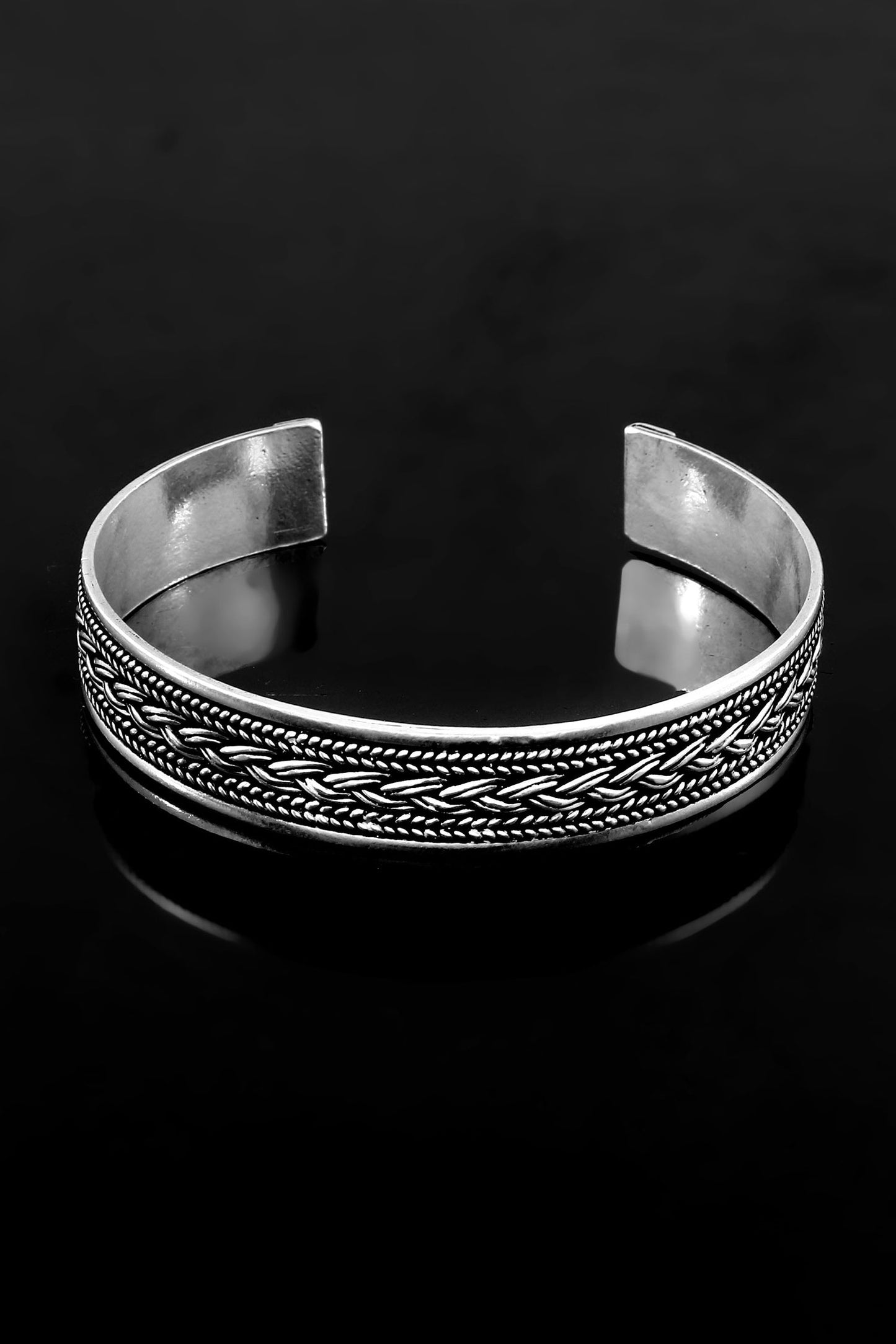 Braided Vine Oxidized Cuff Bangle 
