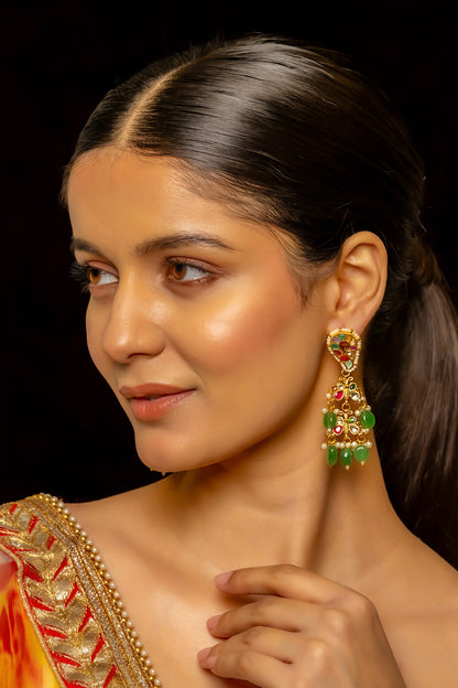 Mor Kundan Jhumka Earrings 