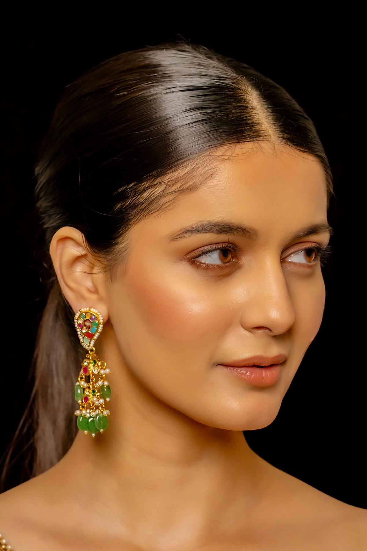Mor Kundan Jhumka Earrings 