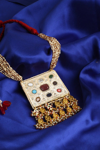 Natural Stone Embellished Pendant Necklace 