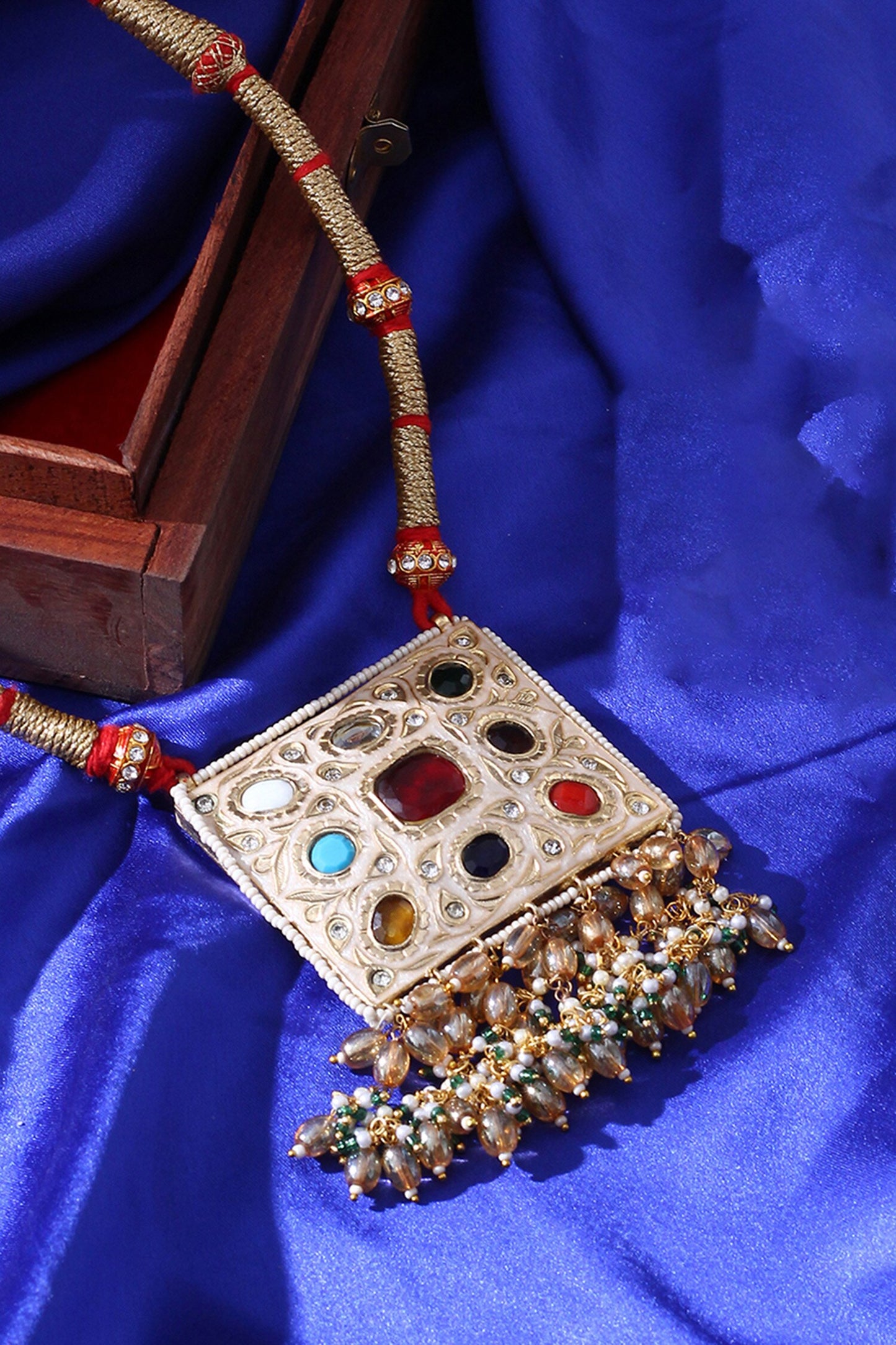 Navrattan Embellished Dori Necklace 