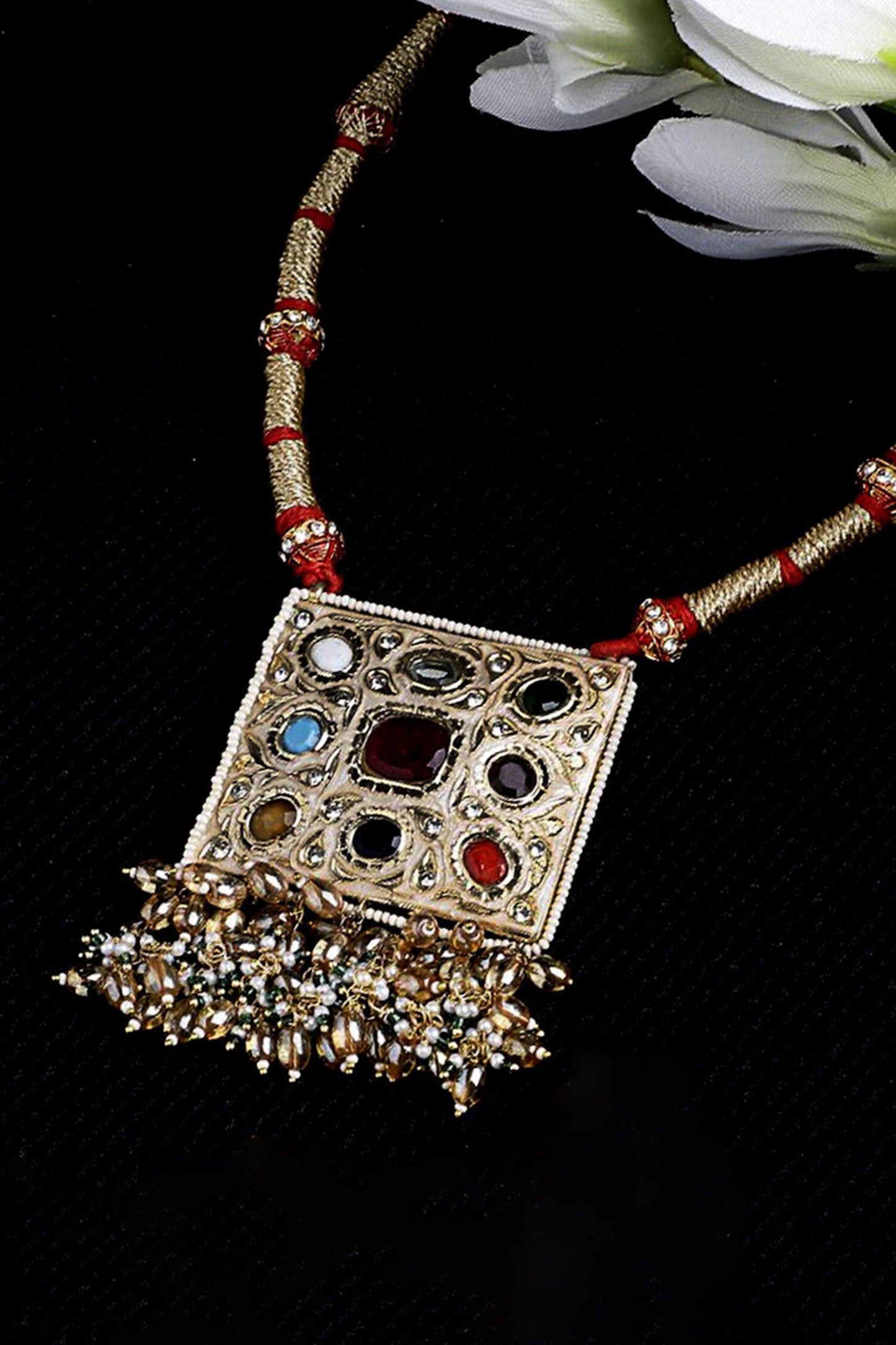 Navrattan Embellished Dori Necklace 