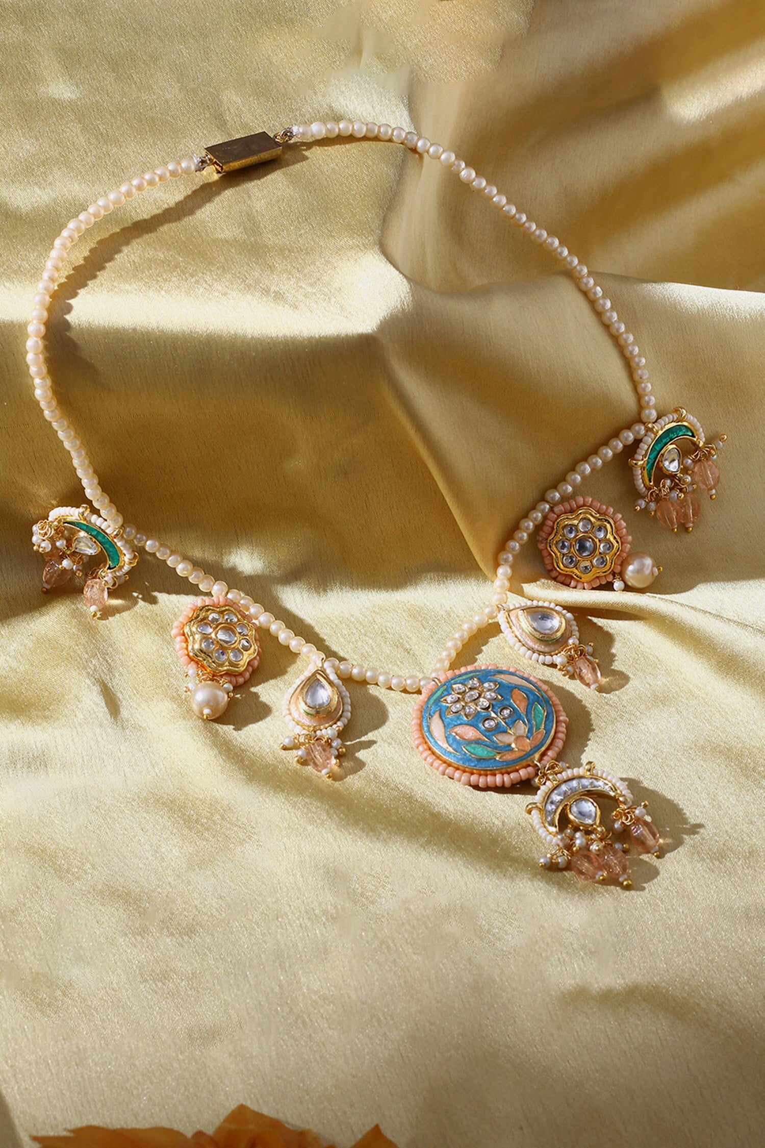 Floral Enameled Pendant Necklace 