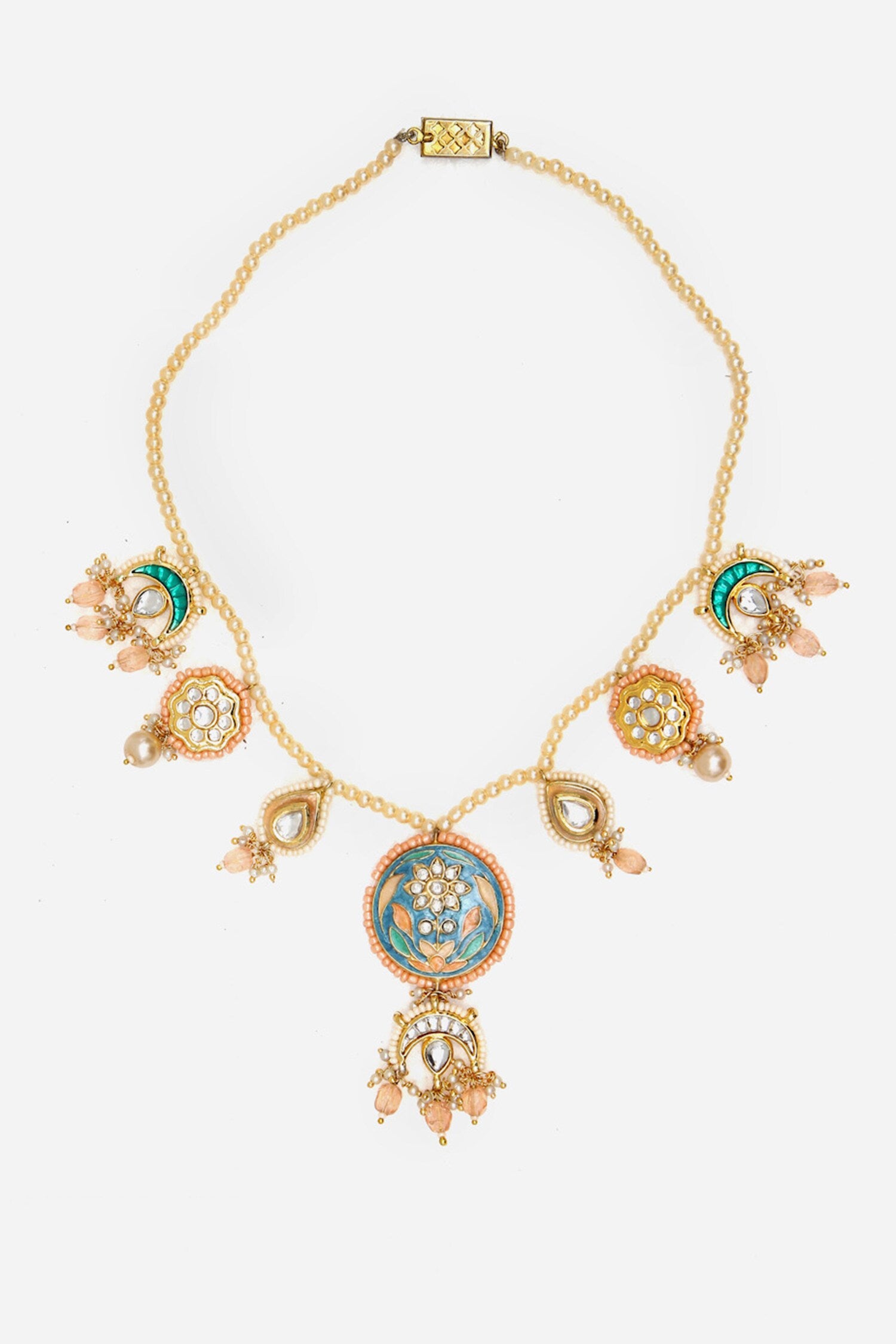 Floral Enameled Pendant Necklace 