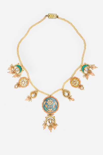 Floral Enameled Pendant Necklace 