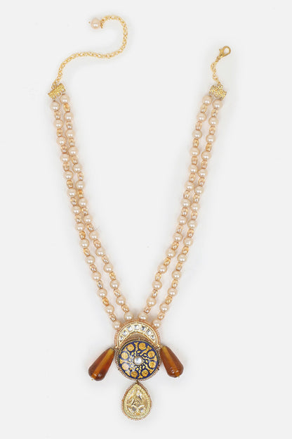 Floral & Chaand Drop Necklace 