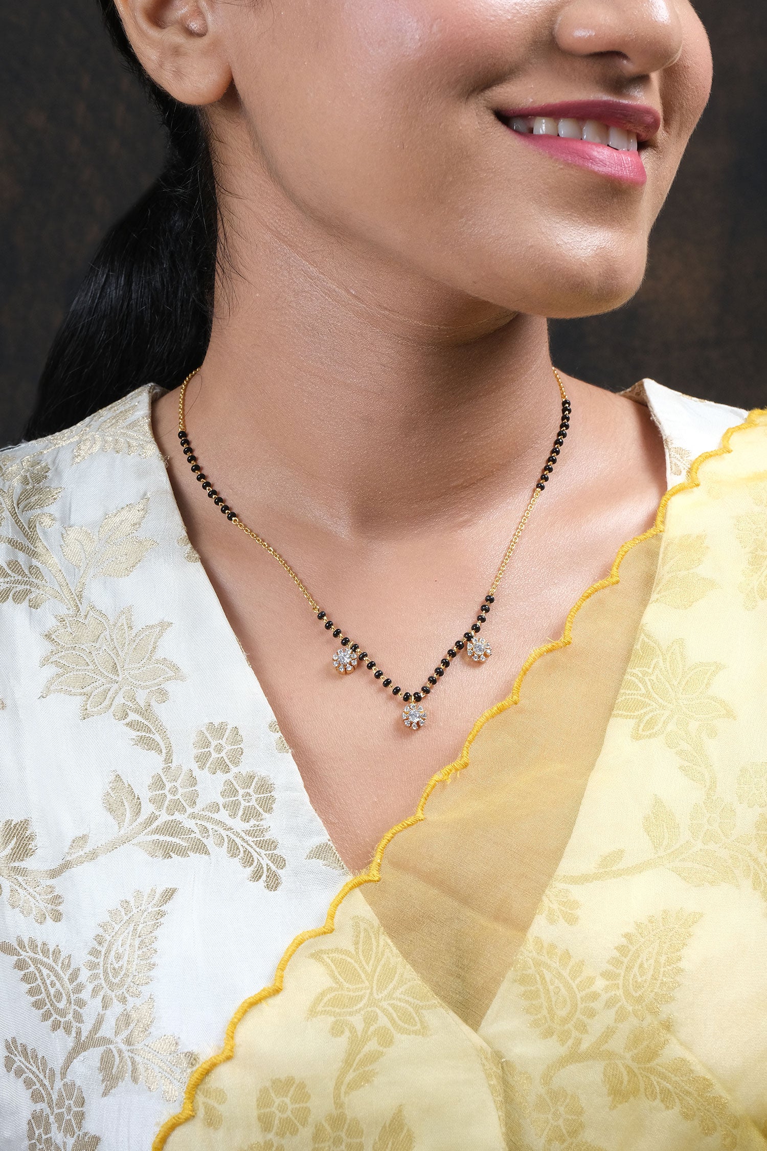 Cubic Zirconia Studded Black Bead Mangalsutra 