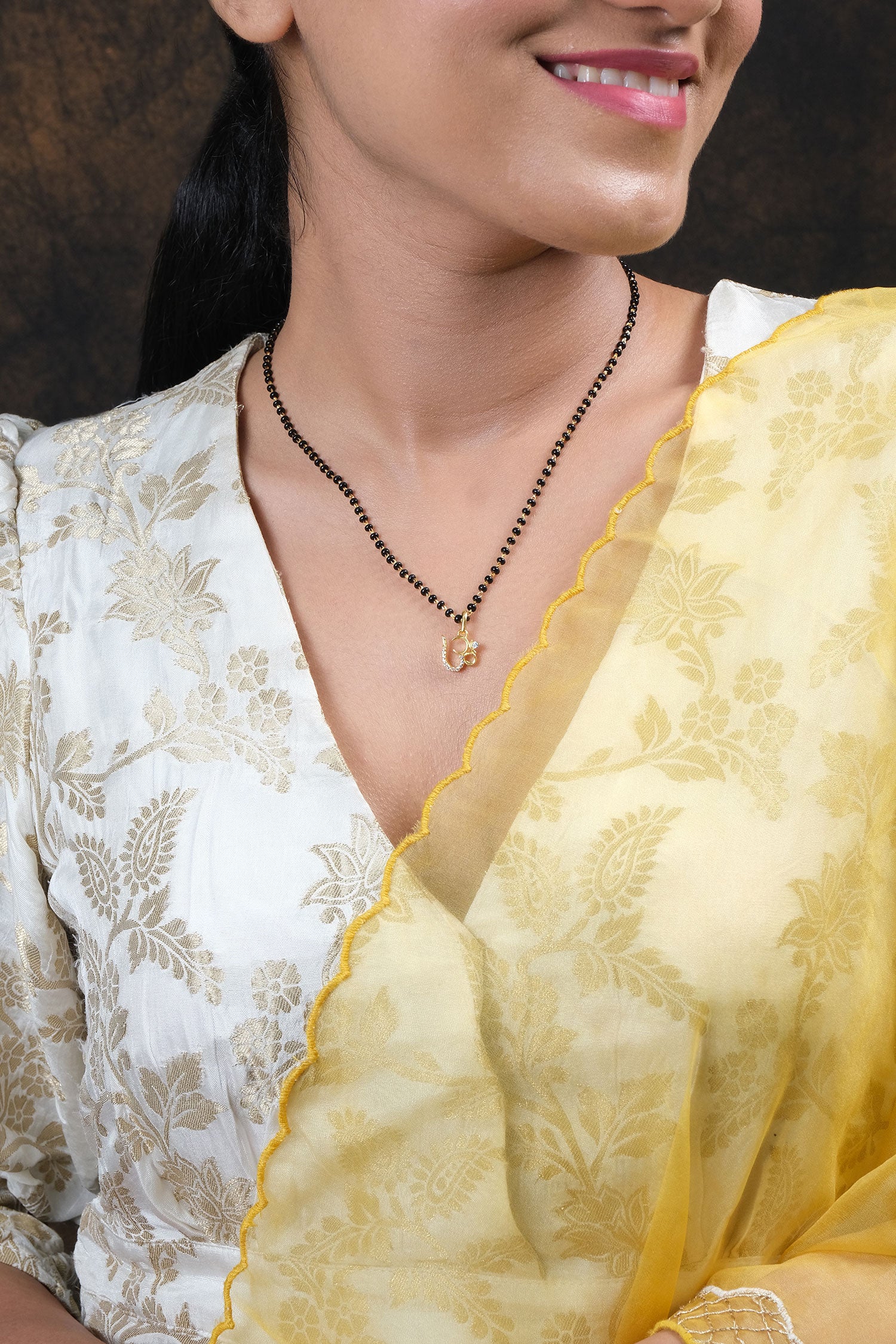 Om Cubic Zirconia Embellished Pendant Mangalsutra 