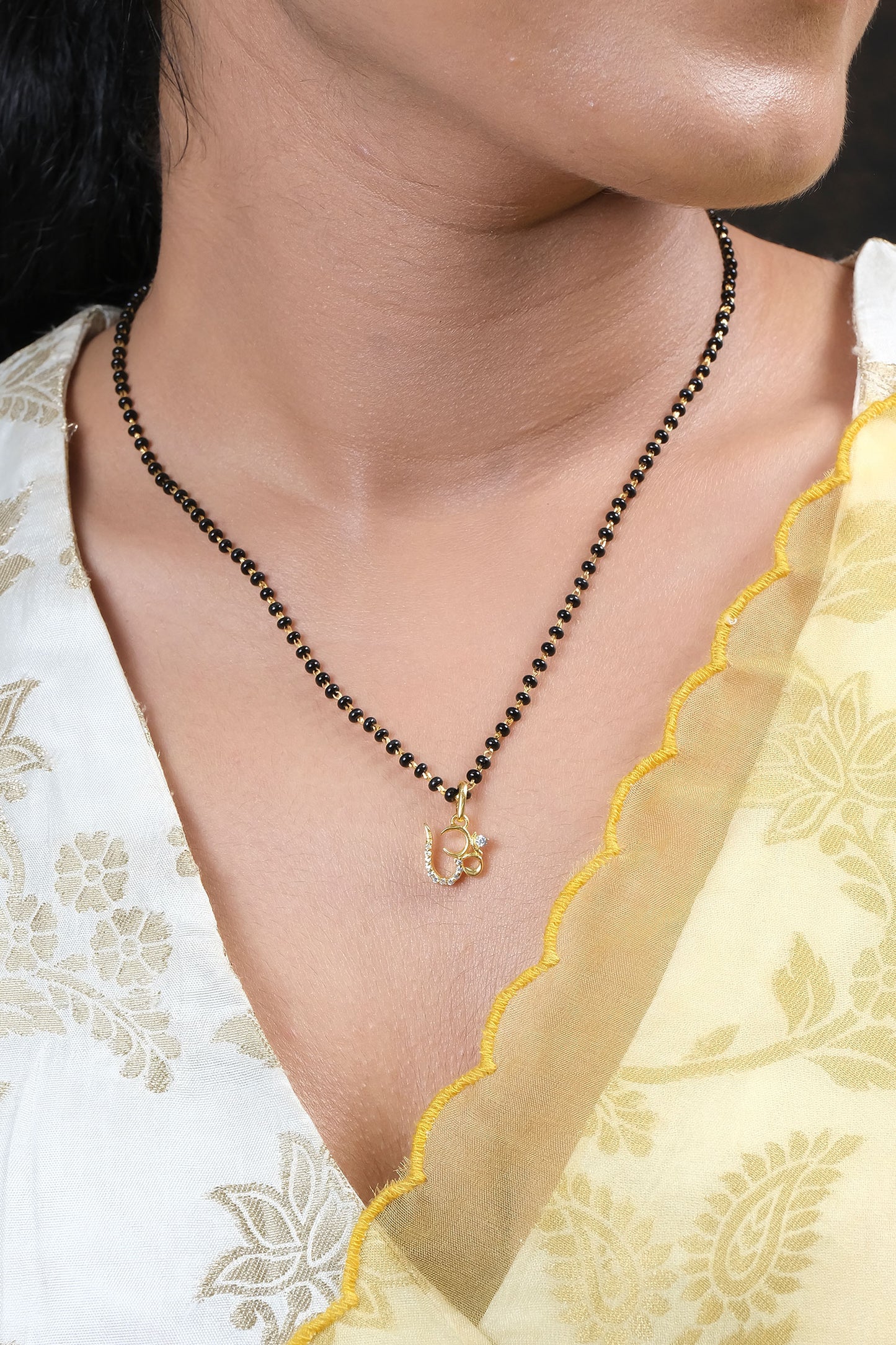 Om Cubic Zirconia Embellished Pendant Mangalsutra 