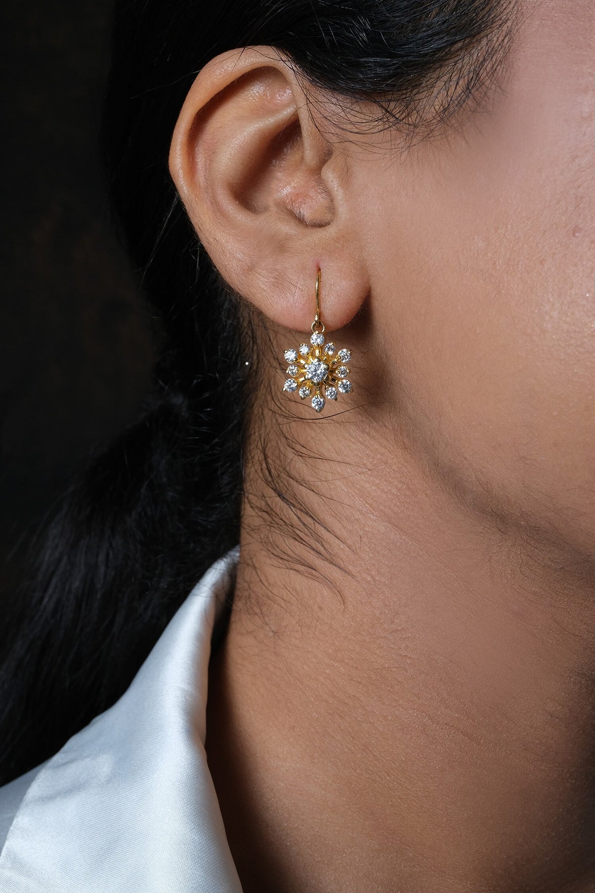 Cubic Zirconia Embellished Star Earrings 