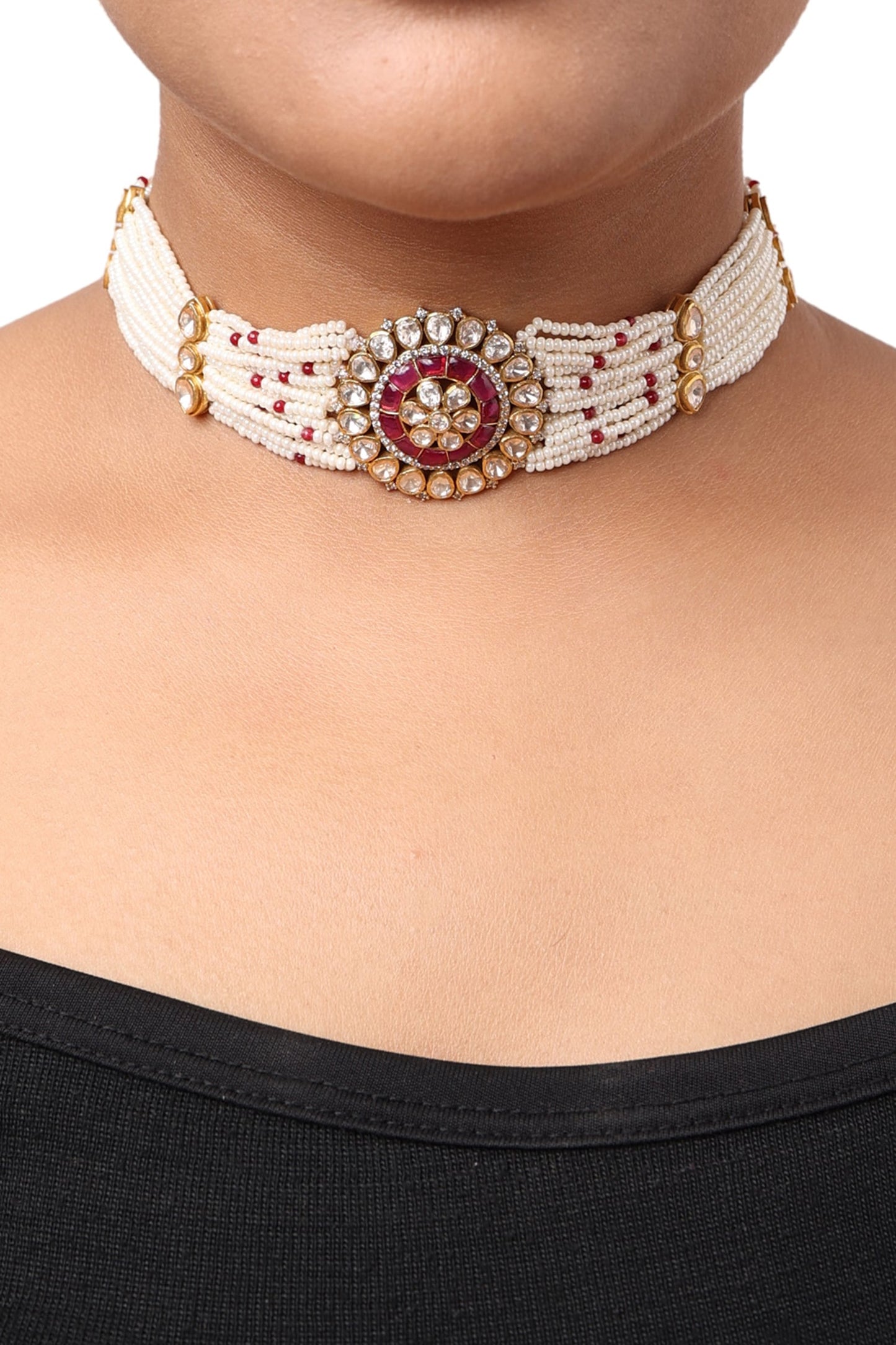 Polki Stone Embellished Multistrand Choker Necklace 